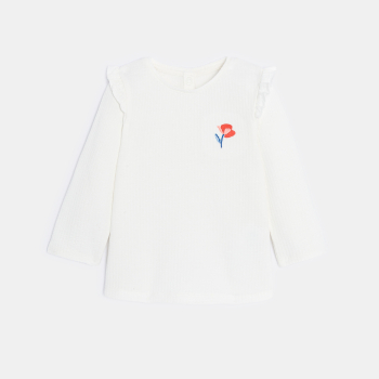 تيشيرت مضلع بكشكشة باللون الأبيض للفتيات الصغيرات